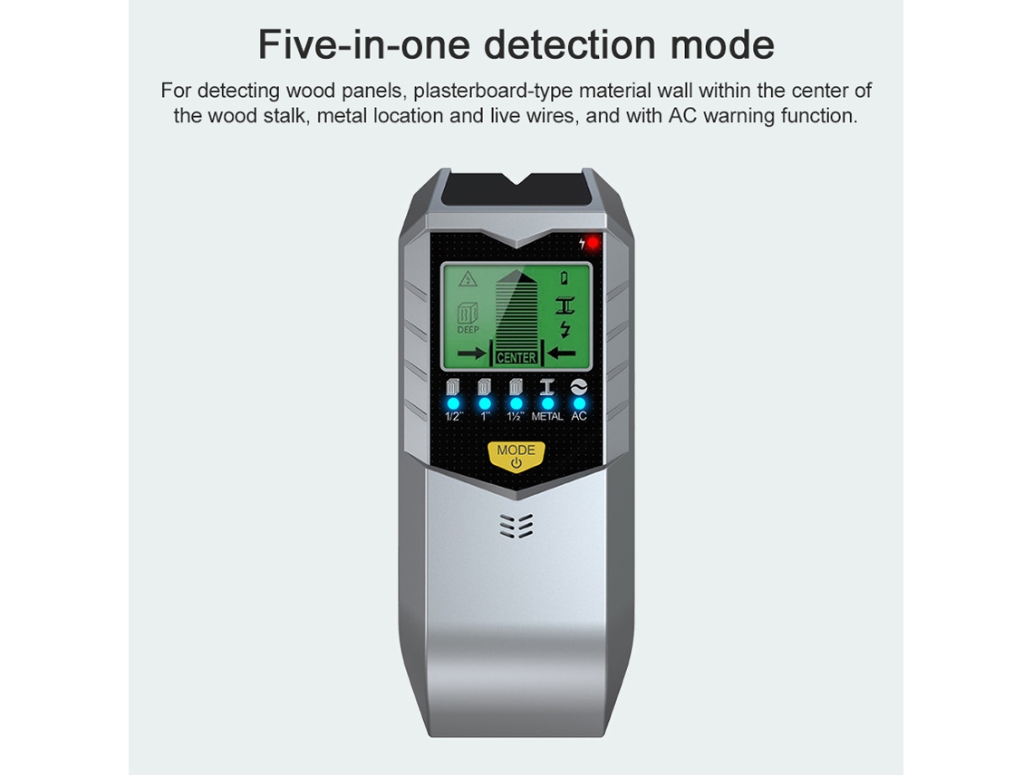Detector de pared digital 2026 con pantalla LCD multifuncional para madera, metal y cables eléctricos. Escáner para corte de madera.