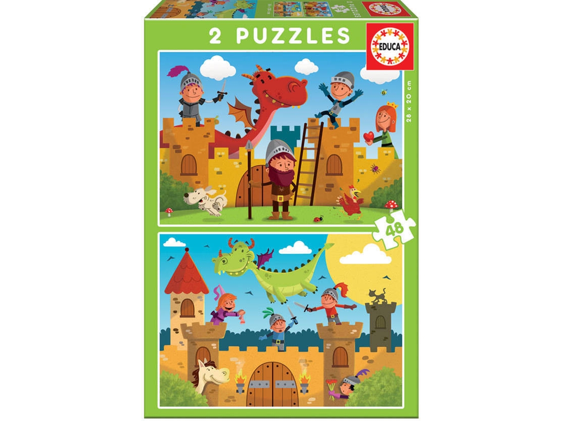 Puzzle EDUCA Junior 2X48 Dragones y Caballeros (Edad Mínima: 3 Años - 96 Piezas)