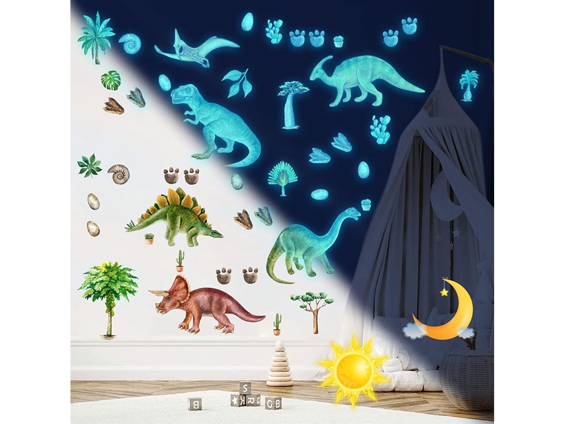 Adhesivo de pared luminoso de dinosaurio, decoración para habitación infantil Kofihety