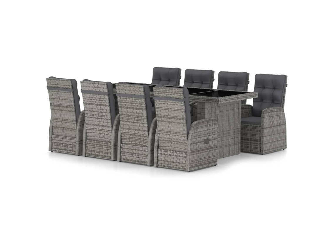 Maison Exclusive - Set De Comedor De Jardín 9 Pzas Y Cojines Ratán Sintético Gris