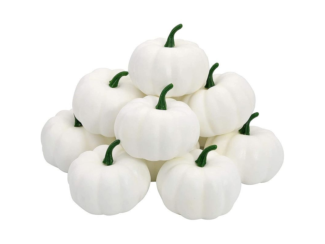 12 calabazas artificiales blancas pequeñas para decoración de otoño, Acción de Gracias, Halloween y jardín.