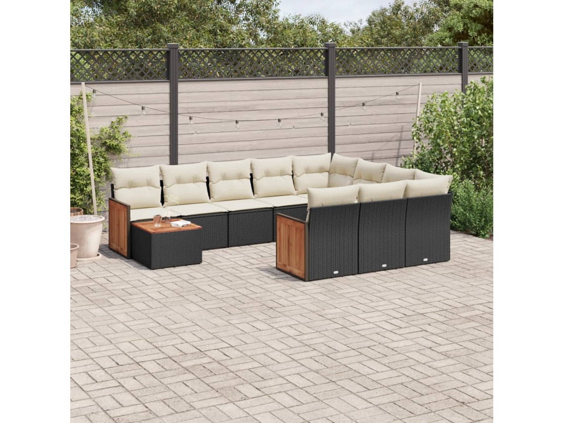 Conjunto de sofá de jardín de 11 piezas con cojines de mimbre sintético negro de DKD Home Decor