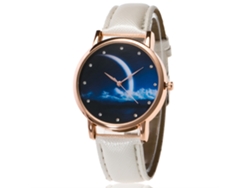 Reloj De Pulsera De Piel Sintética Para Hombre/mujer Con Esfera Redonda, Reloj De Cuarzo Informal, Blanco/azul.