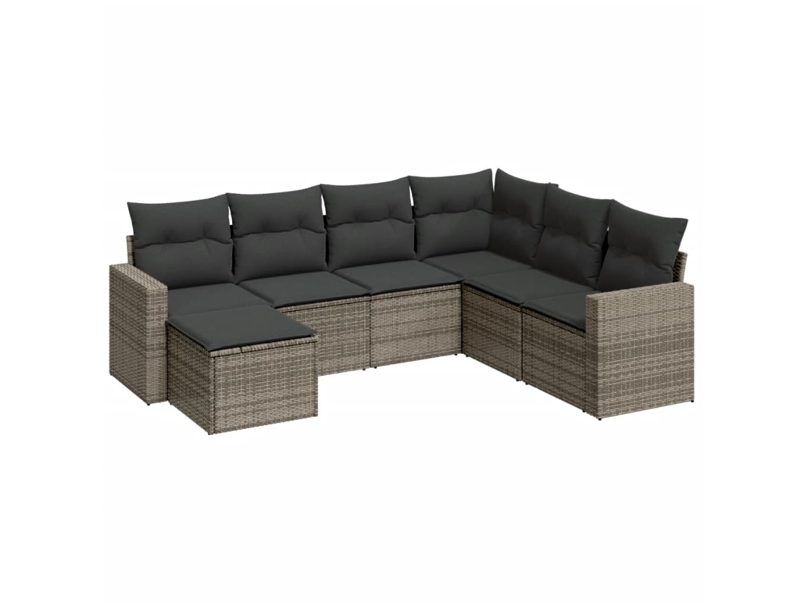 Maison Exclusive - Set De Sofás De Jardín 7 Piezas Con Cojines Ratán Pe Gris