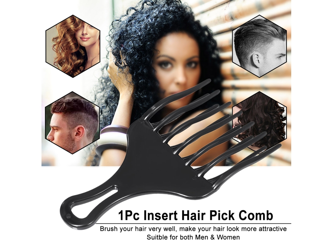 Peine De Pelo Afro Insertable De Plástico Con Piñas Altas Y Bajas, Herramienta De Estilismo Para Hombres Y Mujeres, Negro