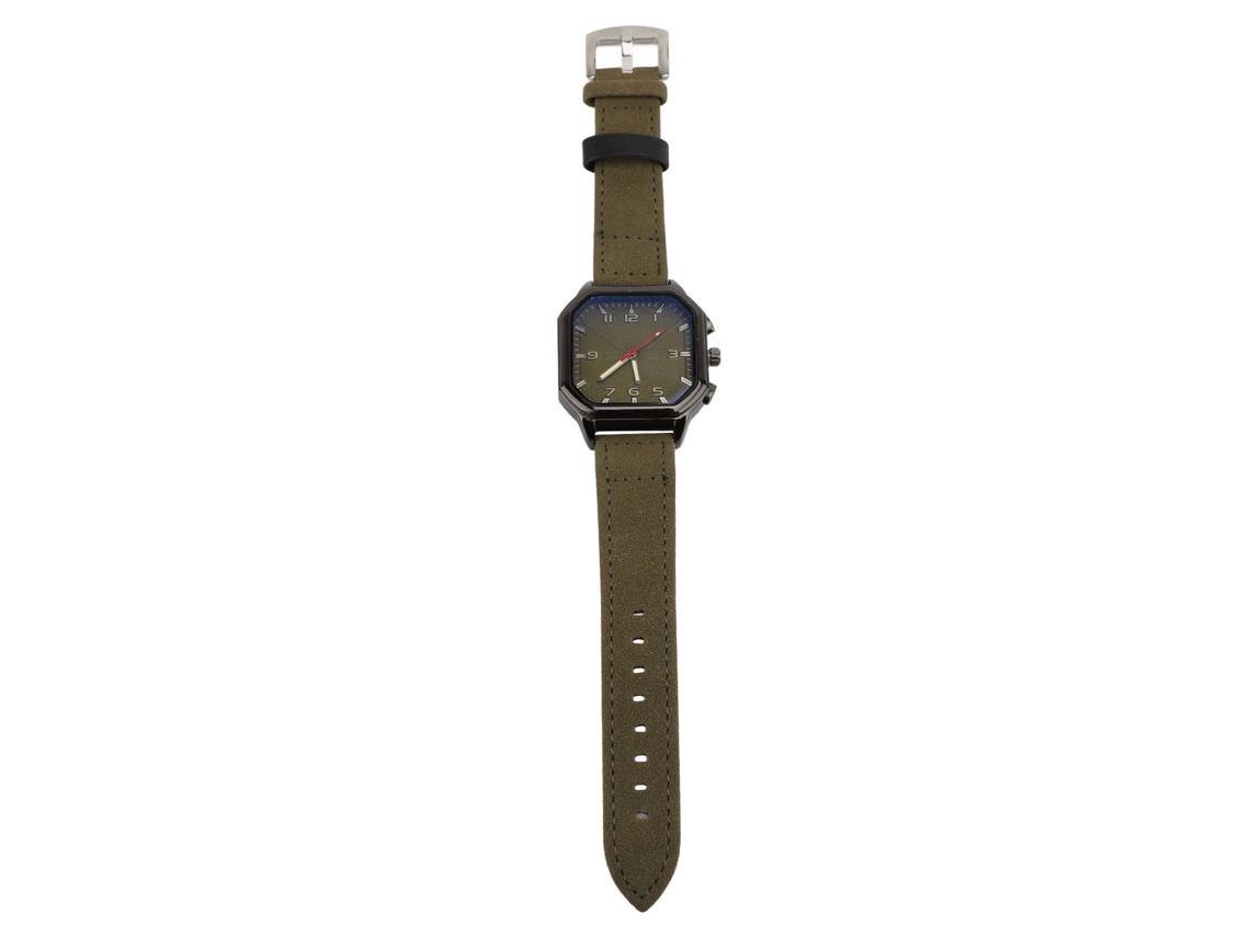 Reloj De Cuarzo Para Hombre Con Correa De Cuero De Estilo Retro Para Actividades Diarias Y Deportes - Verde