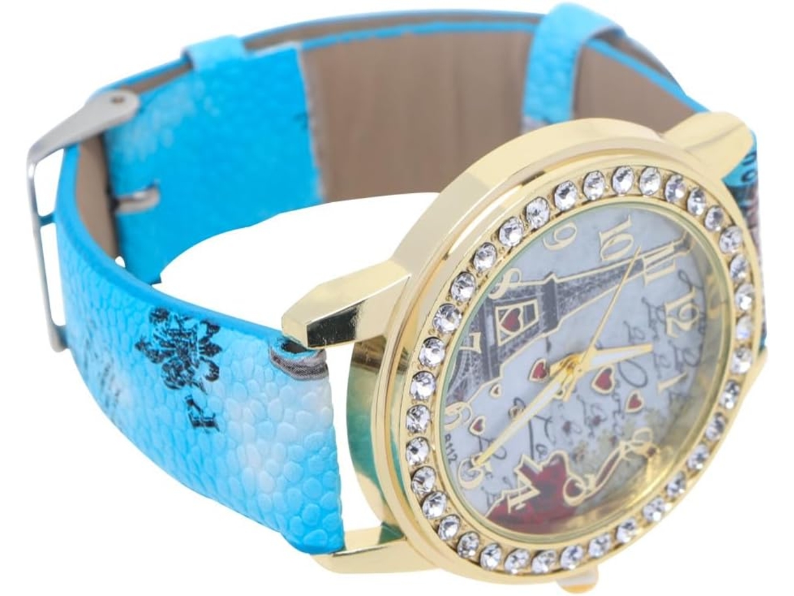 Reloj Mujer Correa Ajustable Pu Diseño Torre Eiffel Corazón Moderno Cómodo Precisa Diario Azul Hora Uso