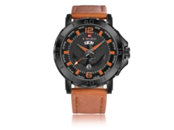 Reloj De Cuarzo Impermeable Para Hombre Con Correa De Pu A La Moda (caja Negra Y Naranja)