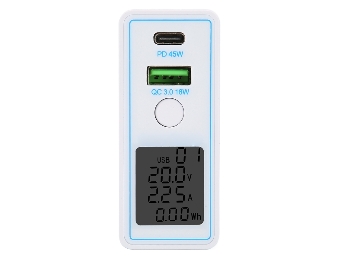 Cargador De Pared Usb-c Pd De 45 W Qc3.0 De 2 Puertos Con Pantalla Y Adaptador Para Australia.