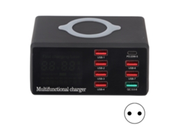 Cargador Inalámbrico De 10 W Y 8 Puertos Qc3.0 Pd, Carga Rápida Usb De 100 W Con Pantalla Para Teléfonos Móviles Y Enchufe Europeo.