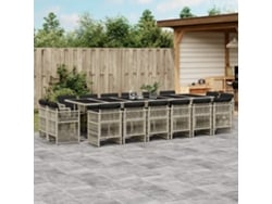Juego de comedor de jardín de 17 piezas con cojines de mimbre gris claro DKD Home Decor