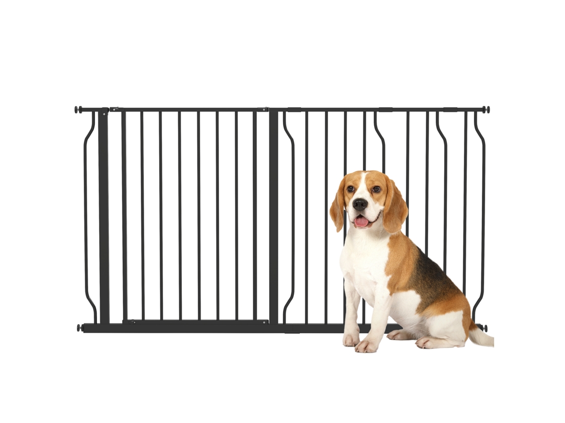Barrera Para Mascotas Con 3 Extensiones, Doble Cierre Sensible A La Presión, 75-145x76 Cm, Color Negro.