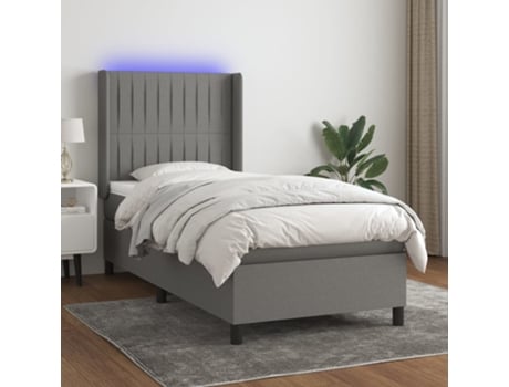 MAISON EXCLUSIVE Cama con somier con colchón y LED 90x200 cm Tela gris oscuro