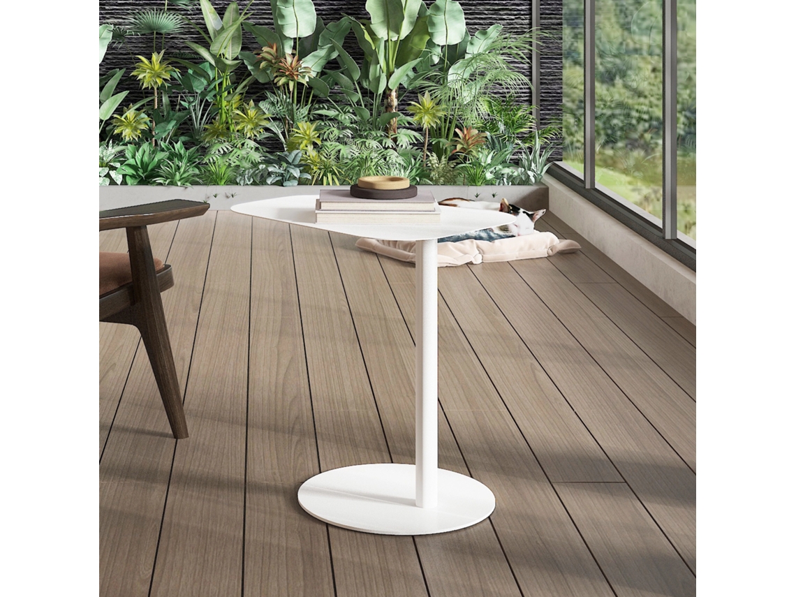 Mesa auxiliar Nastätten trapezoidal interior/exterior metal 50 x 50 x 38 cm Blanco [EN.CASA]