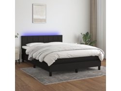 Cama Box Spring Colchón Y Luces Led Tela Negro 140x190 Cm