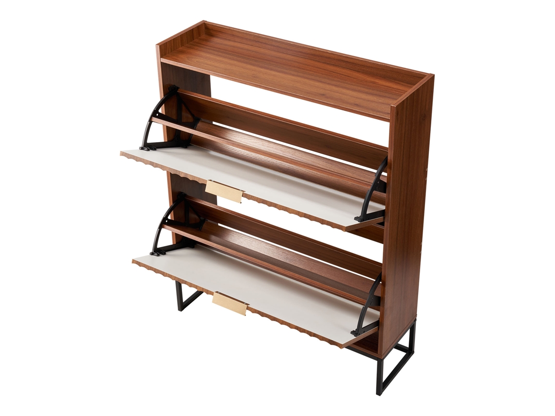 Zapatero Succebuy con 2 puertas para recibidor/salón, color nogal, 80 x 24 x 100 cm