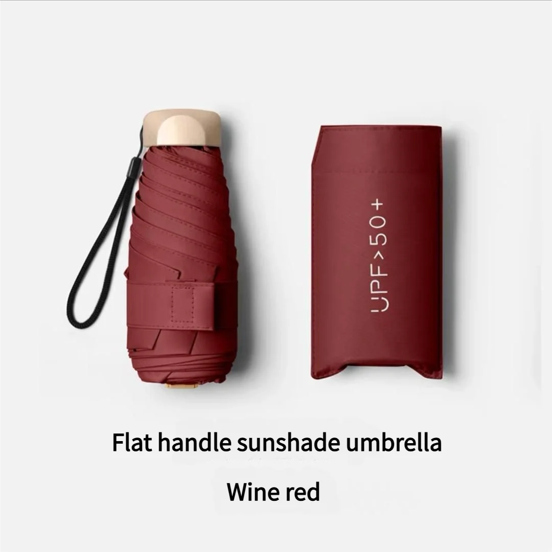 (burdeos) Mini Sombrilla, Compacta Y Portátil, Plegable, Con Protección Uv, De Tamaño De Bolsillo.