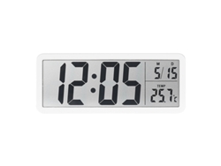 Reloj de pared LCD sencillo con pantalla de temperatura y humedad, que muestra la temperatura, la fecha y la hora en formato de 12/24 horas, color blanco. Sfushos
