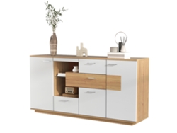Aparador LED multiusos ZIWEI STORE con 2 puertas y 4 cajones, estante de cristal (160 x 40 x 77 cm)