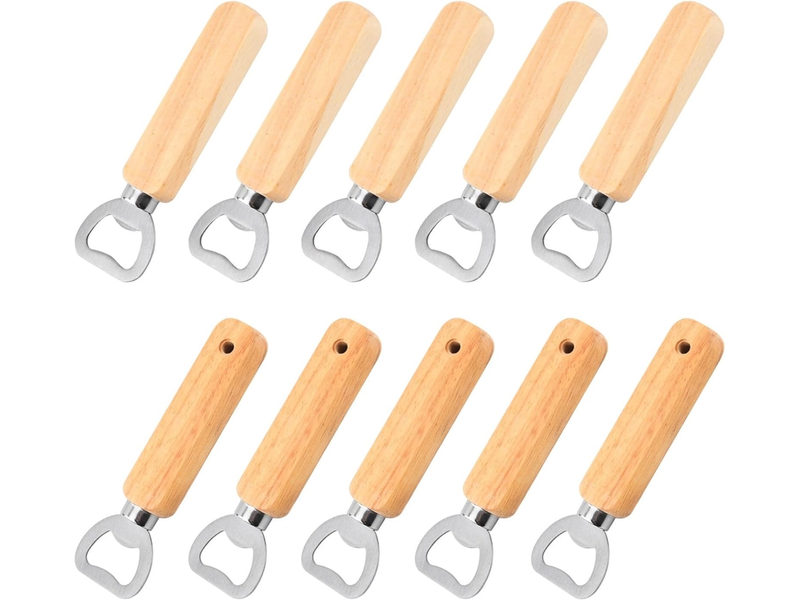 10 Abridores De Cerveza Madera Natural + Acero Inoxidable, Duraderos Portátiles, Presente