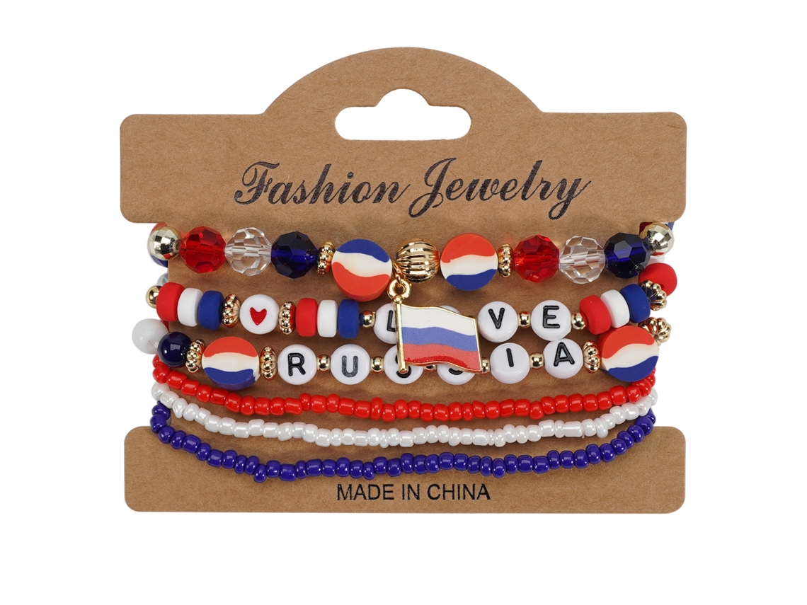 Juego Pulseras Cuentas Bandera Rusia Rojo Azul Blanco, Joya En Capas Para Aficionados Deportivos Y Actos Patrióticos Rusos