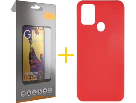Funda y Protector de Vidrio Full 1x Samsung Galaxy A21s SKYHE Silicona Líquida Rojo