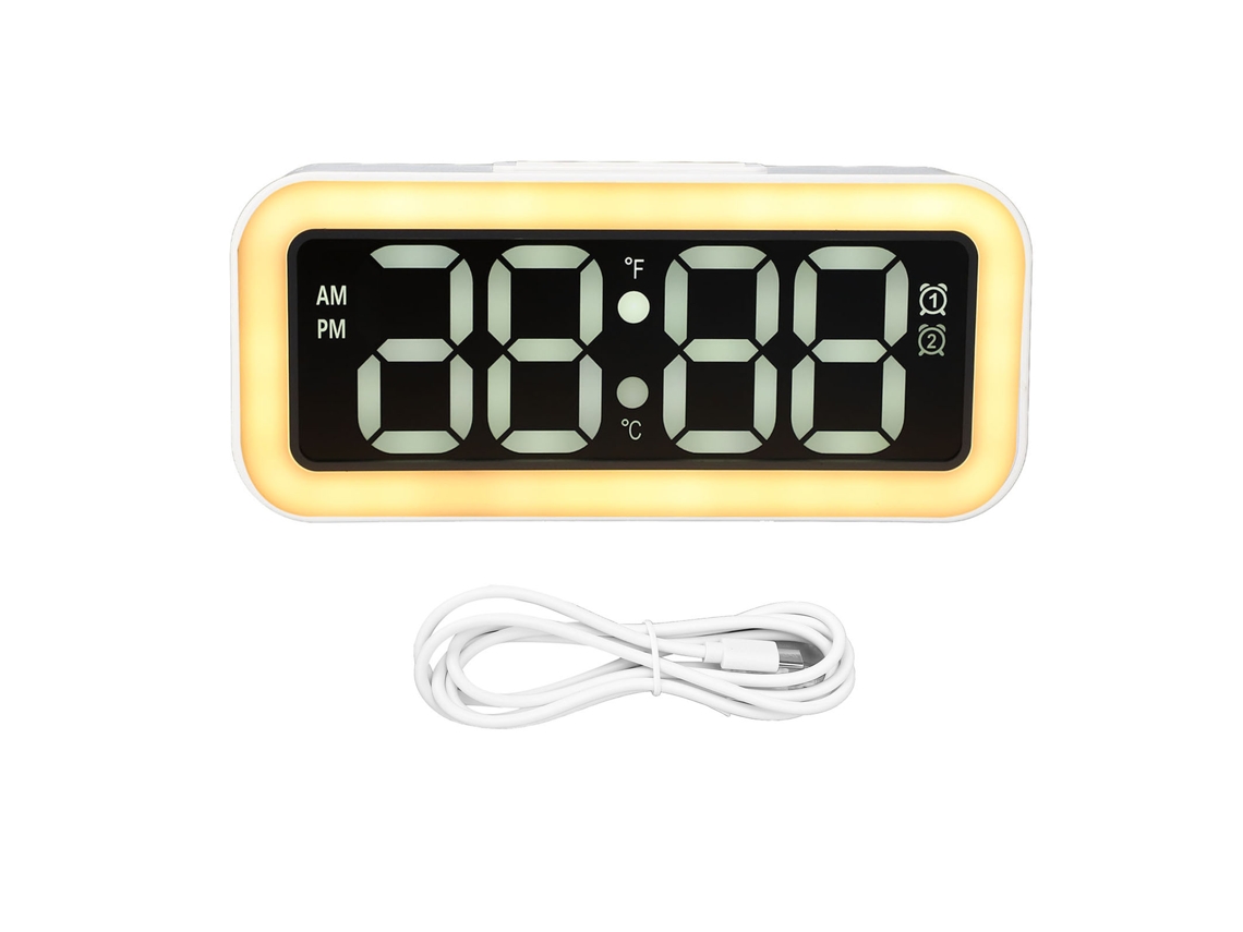Reloj Despertador Digital Led Con Pantalla Grande, Fecha, Temperatura Y Luz Nocturna - Blanco