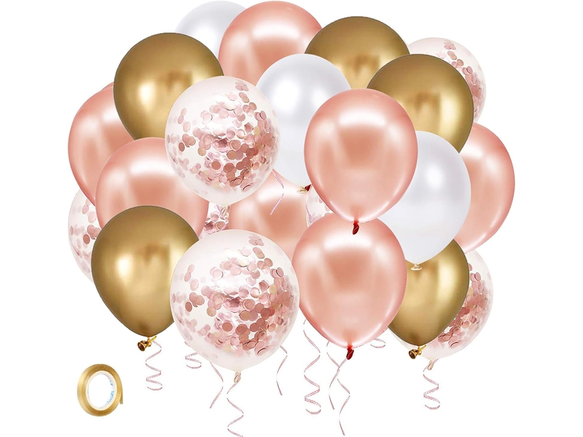 VVJIJILLY Balões De Látex Rose Gold Com Confete 50 Unidades 12 Polegadas Branco Dourado Para Festas Casamentos Decoração