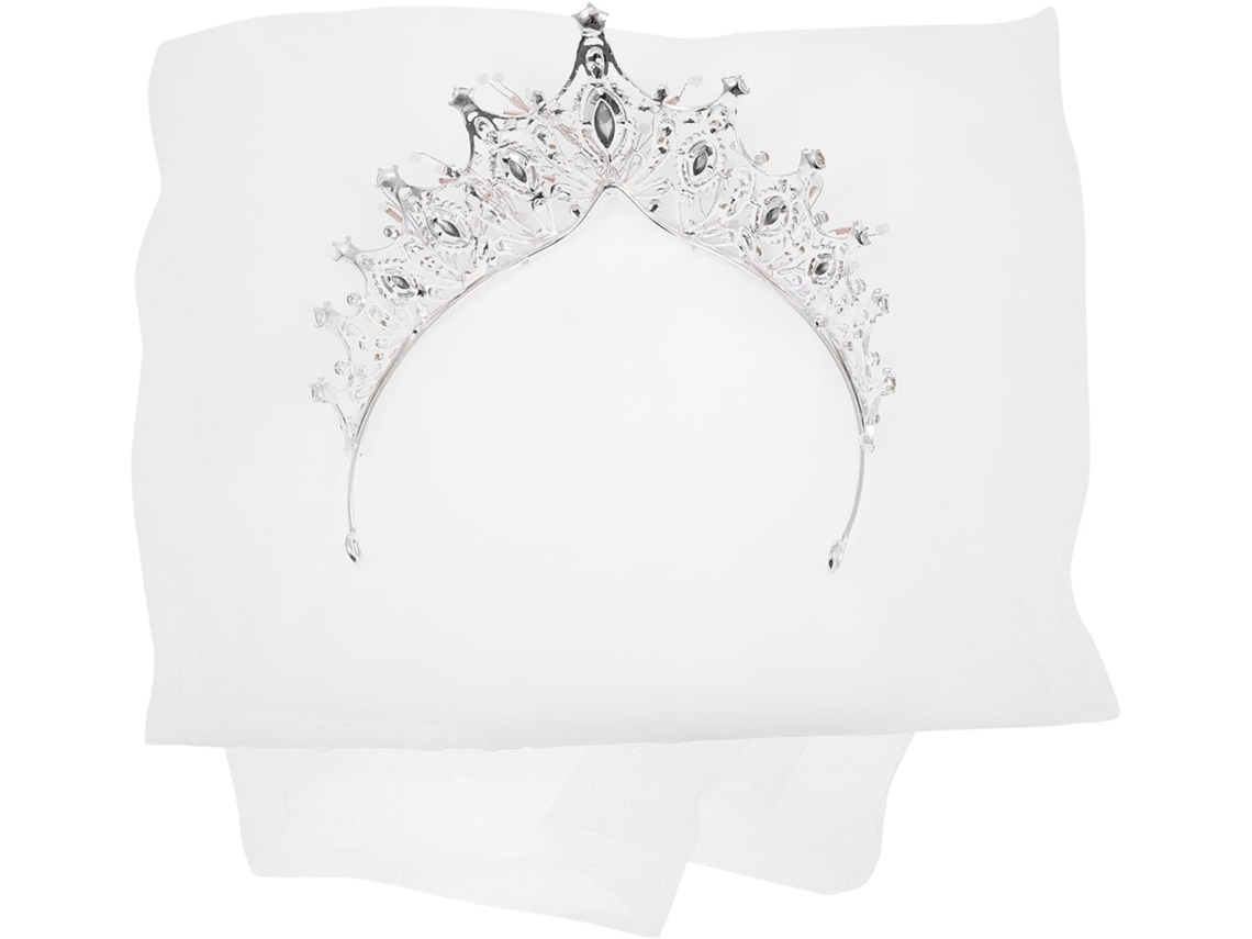 Coiffe De Mariage 2 Pièces Cuelloronne Argentée Y Voile Blanc Double Cuelloche Bandeau Para Femme Bijo...