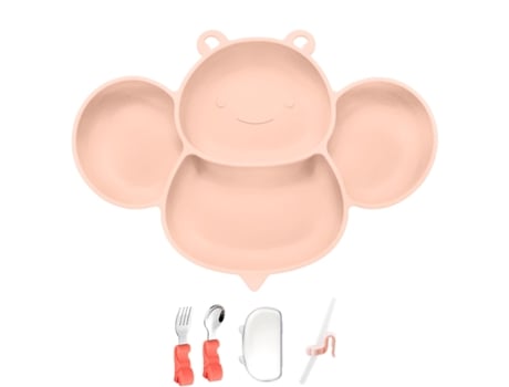 Plato Bebé, Mantel Individual Silicona Antideslizante, Con Pajita, Libre De Bpa, Apto Para Lavavajillas Y Microondas, Rosa ZMDECQNA