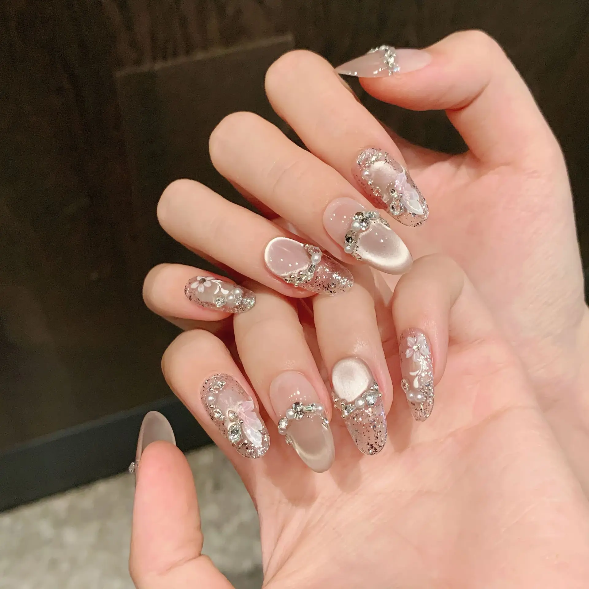 (465-xs) Juego De 10 Uñas Postizas Ovaladas Hechas A Mano, De Moda, Para Manicura Con Técnica De Presión.