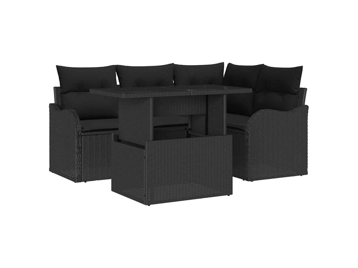 Maison Exclusive - Conjunto De Sofá De Jardín 5 Pcs Negro Rattan De Poliéster