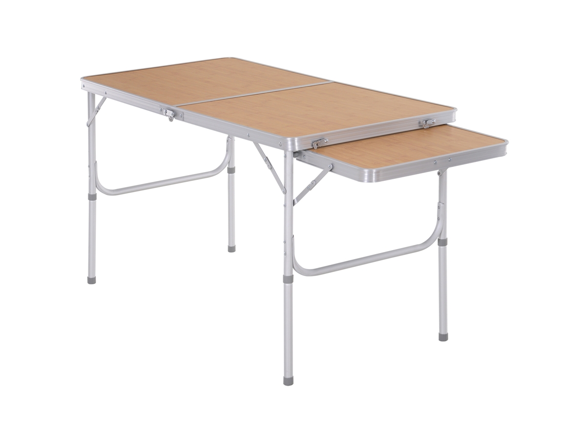 Mesa Dobrável Portátil, Aba Rebatível, Alumínio, 30 Kg, Altura Ajustável, 153x60x39/71 Cm | S/MARCA
