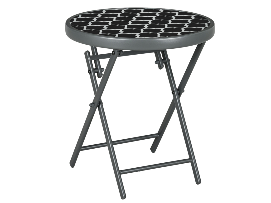 Mesita Auxiliar Plegable De Cristal Negro, 45x45x50 Cm.
