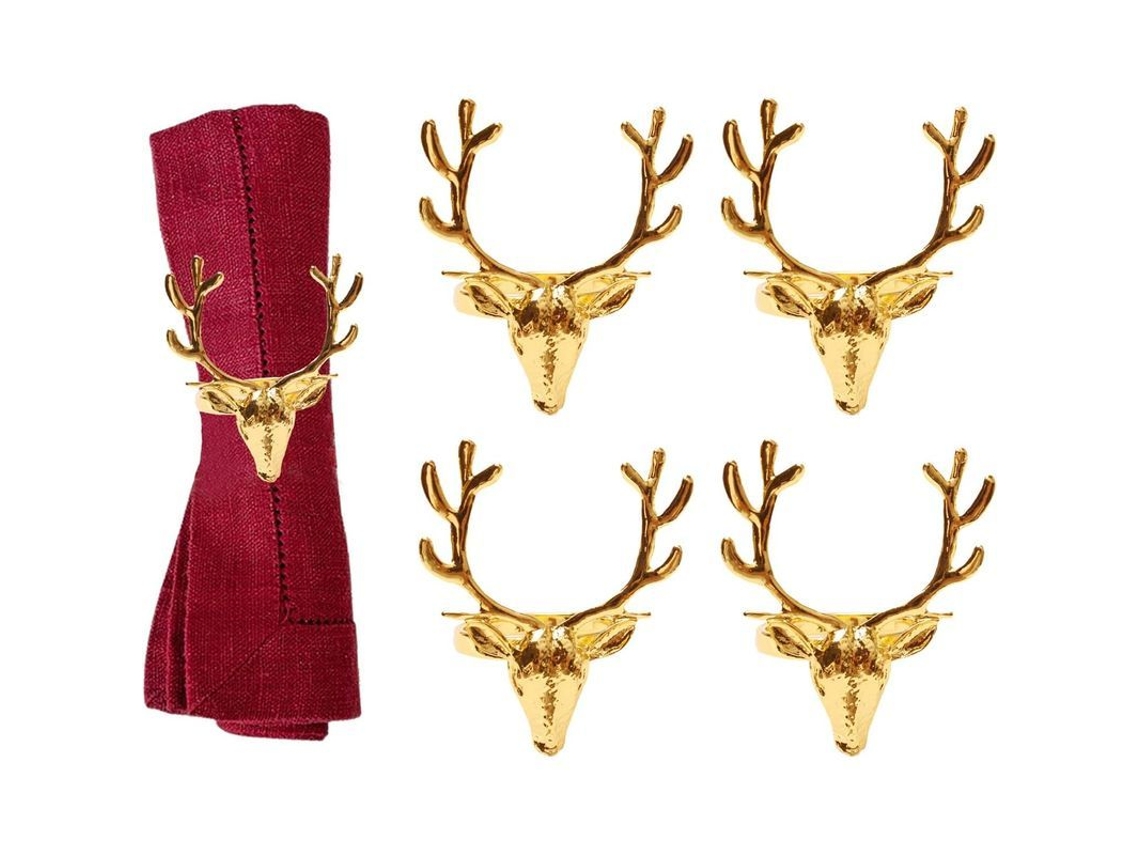 2026-4 Anillos Para Servilletas Cabeza De Ciervo Oro, Decoración Mesa Bodas Fiestas Dinners Navidad Accesorios