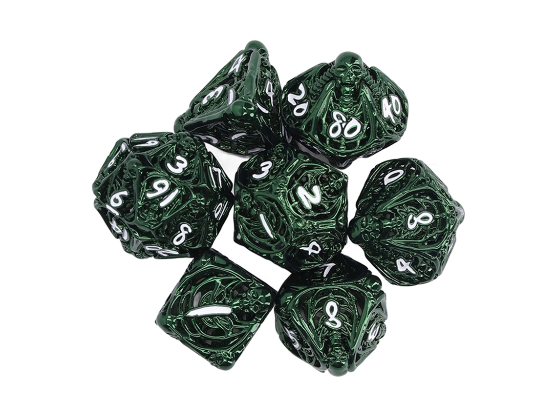-7pcs Dados Metálicos Huecos Poliédricos Para Juegos De Mesa Y Rol Fiesta Adultos Color Verde Oscuro