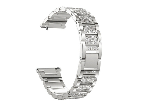 Correa de reloj inteligente para Samsung Galaxy Watch Active2 de 20 mm de acero con tres cuentas de diamantes (plata)