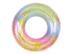 Flotador inflable transparente para piscina con lentejuelas de arcoíris, flotador premium con confeti para fiestas y vacaciones inolvidables en la piscina.