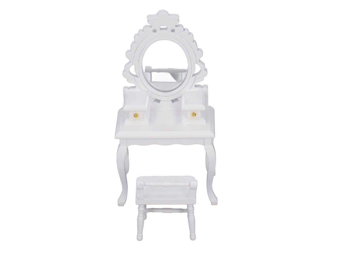 Tocador Y Taburete En Miniatura A Escala 1:12 Para Casa De Muñecas - Blanco - Accesorio Decorativo