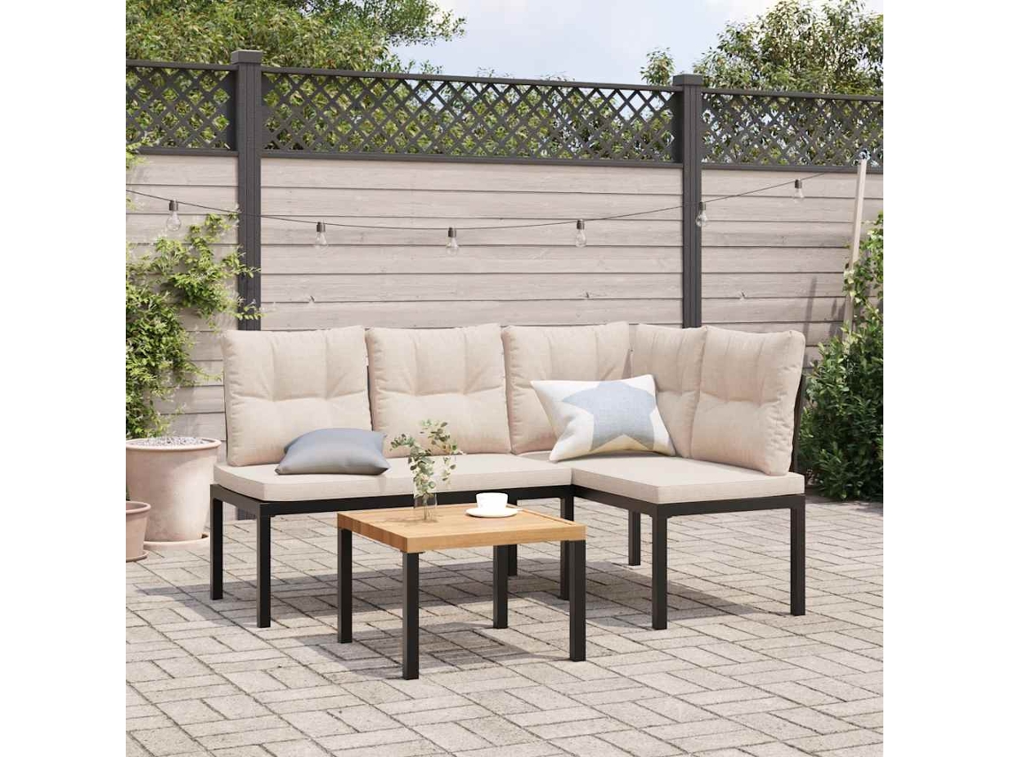 Bancos de jardín con cojines, 2 unidades, acero con recubrimiento en polvo negro, Dkd Home Decor