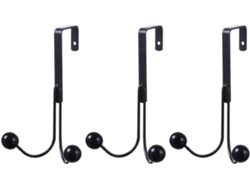 Ganchos De Hierro Negro Para Colgar Sobre La Puerta, Juego 3 Pzas, Dis. Doble Bola, Fácil Instalación, Ropa Y
