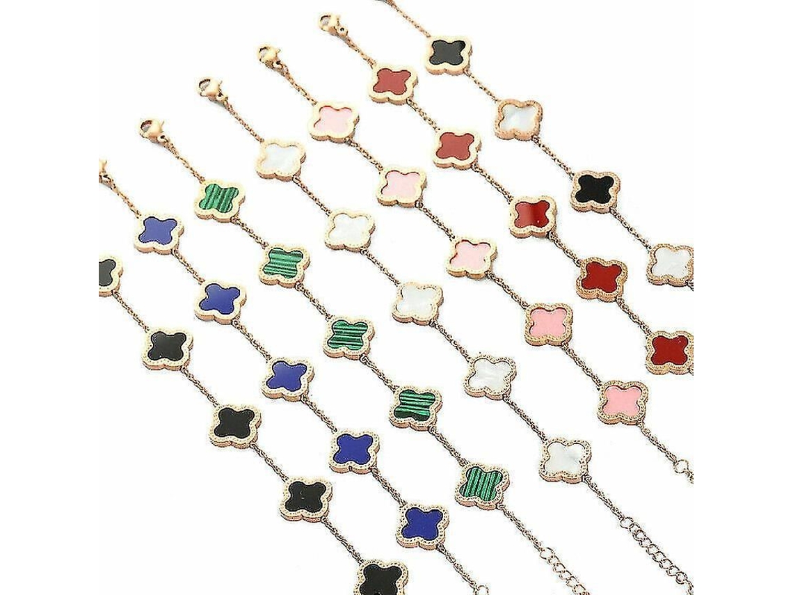 Pulsera De Acero De Titanio Con Diseño De Trébol De Cuatro Hojas, Estilo Pareja Afortunada, Oro Rosa De 18k, Acero Inoxidable