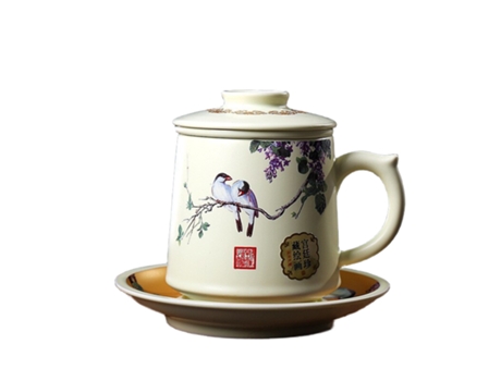 Taza XGF Filtro de cerámica Taza de té Taza de porcelana Taza de café Desayuno Hogar Taza de leche con tapa y platillo Set Drinkware | Tazas