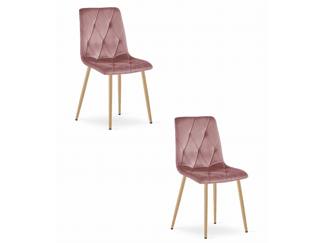 Silla De Comedor Juego De 2 Piezas Tyra Asiento Rosa, Patas Color Madera, Asiento Acolchado, Asiento Ergonómico