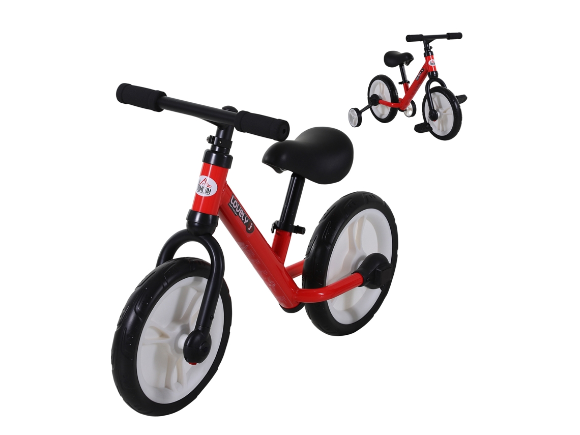 Bicicleta de equilibrio con pedales, ruedines extraíbles, asiento ajustable (33-38 cm), 24 m, roja.