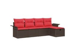 Maison Exclusive - Conjunto De Sofá De Jardín 5 Pcs Marrón Y Rojo Ratán Sintético