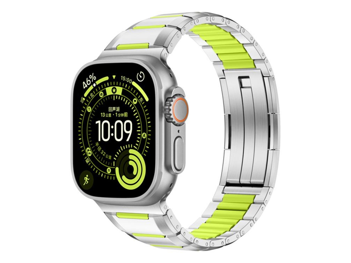 Pulseira de Aço Inoxidável com Revestimento de Borracha HALINUI para Apple Watch 49mm/46mm/45mm/44mm Verde Titânio