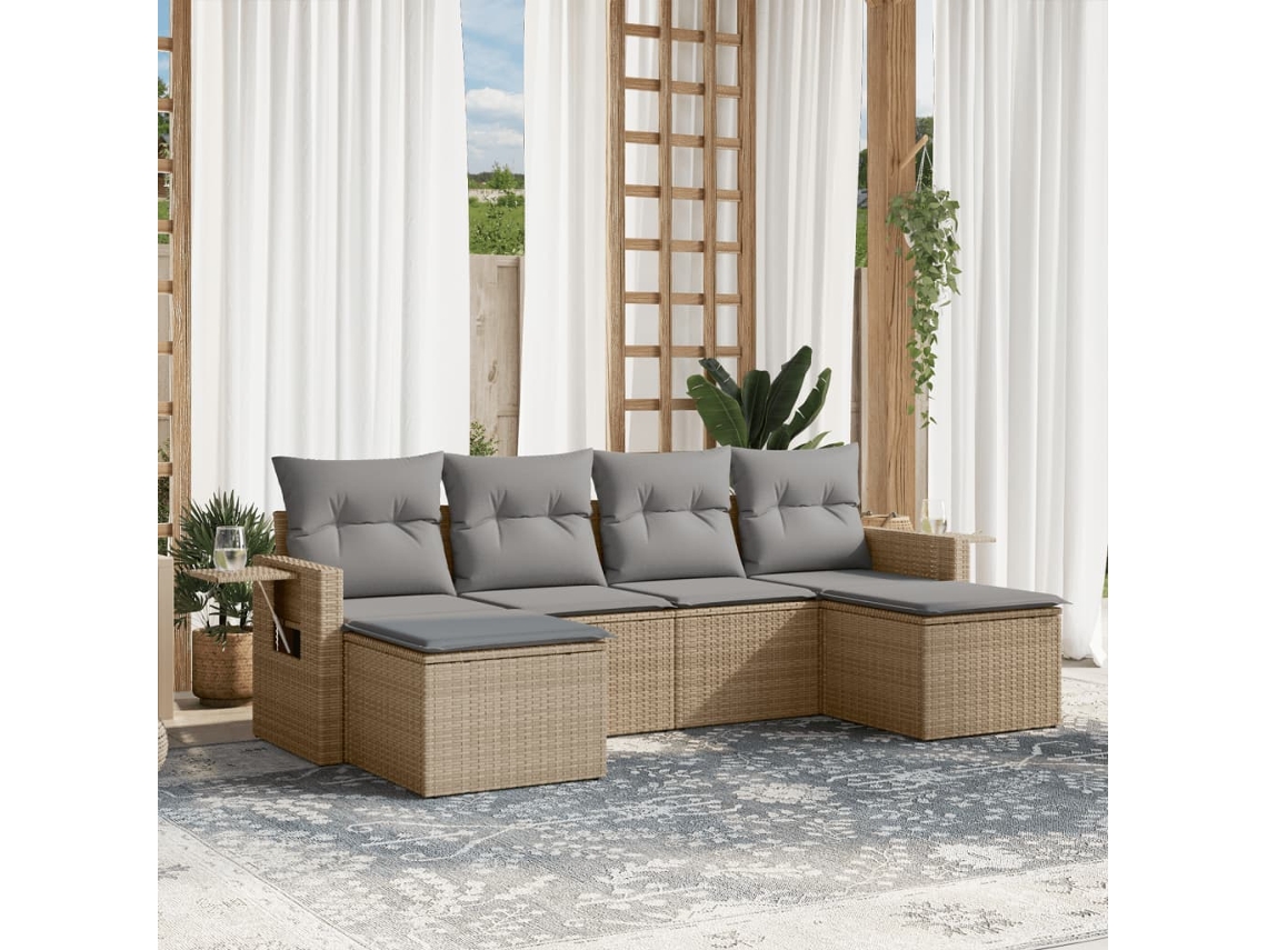 Conjunto de 6 sofás de jardín con cojines de mimbre beige Dkd Home Decor