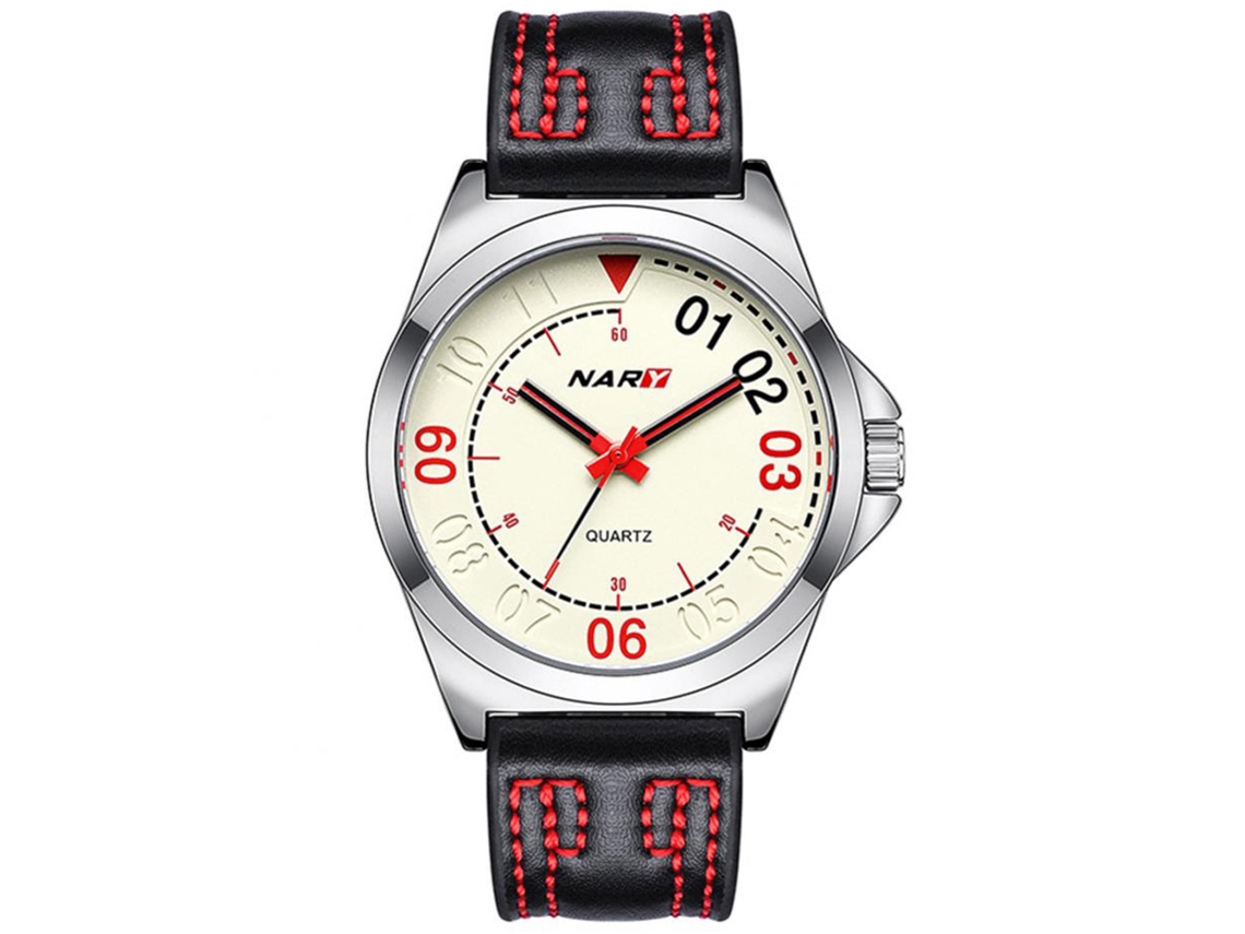 Reloj De Pulsera Hombre De Cuero Pu Con Cuarzo Y Dial Redondo Plata Y Blanco