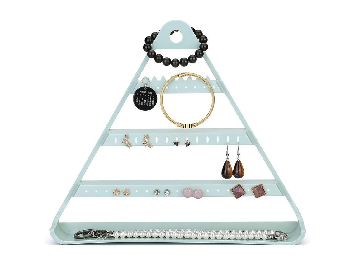 Porta Joyas Linjou, Organizador De Joyería De 4 Niveles, Colgante Azul Con Bandeja, Sin Perforar, Acrílico